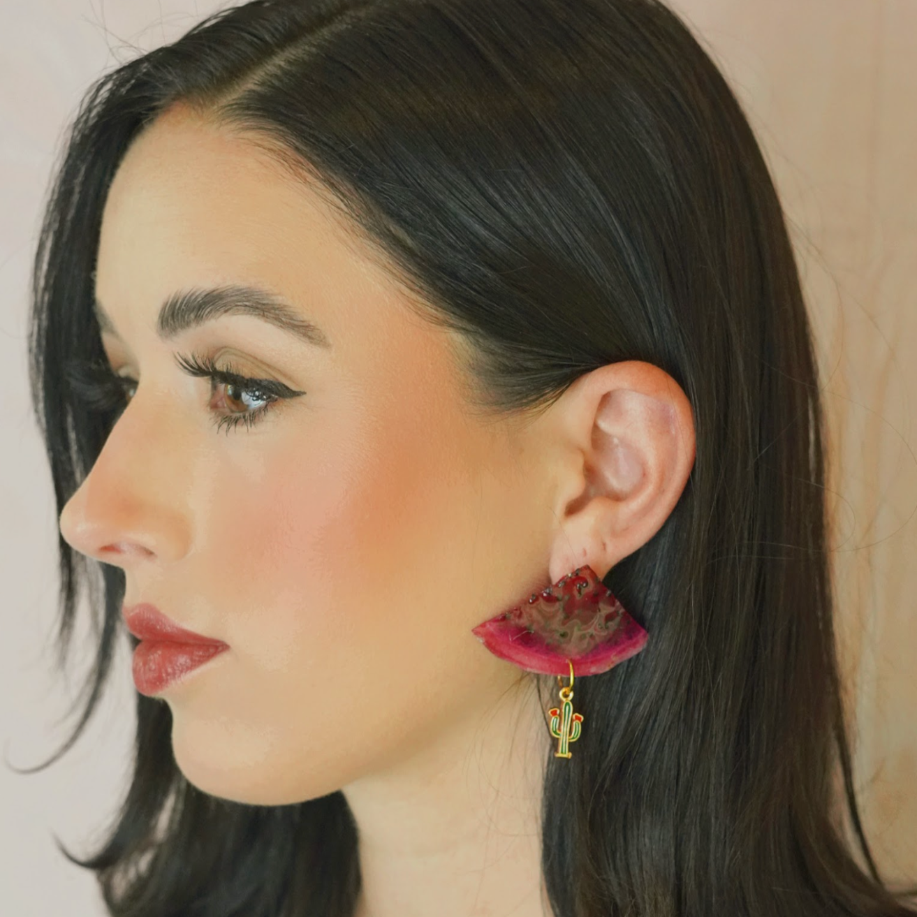 Dragon Fruit Earring with Cactus Charm (Style 2)