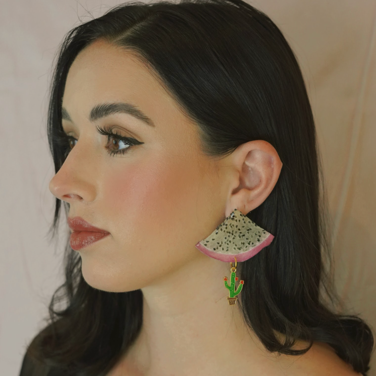 Dragon Fruit Earring with Cactus Charm (Style 4)