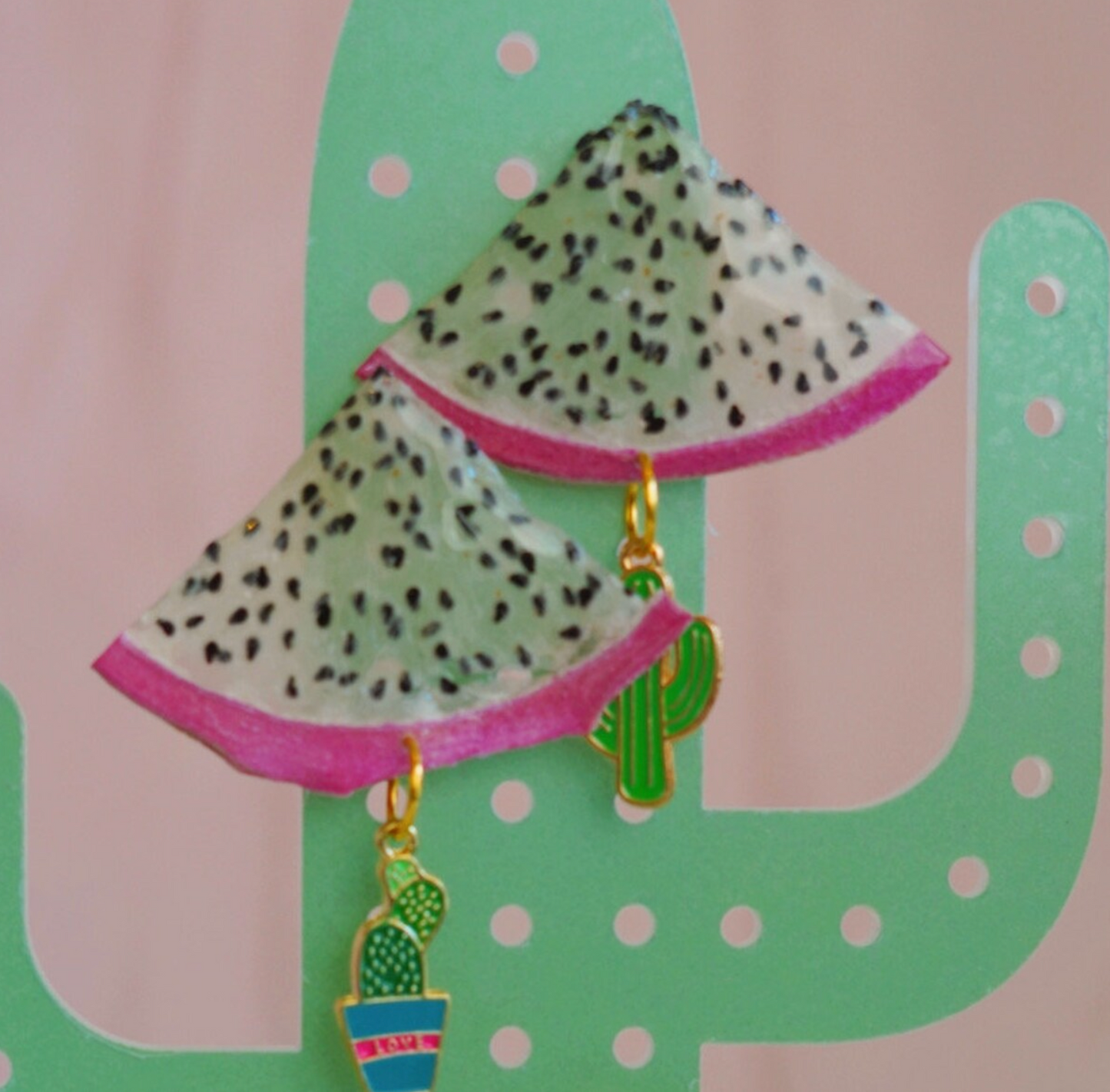 Dragon Fruit Earring with Cactus Charm (Style 3)