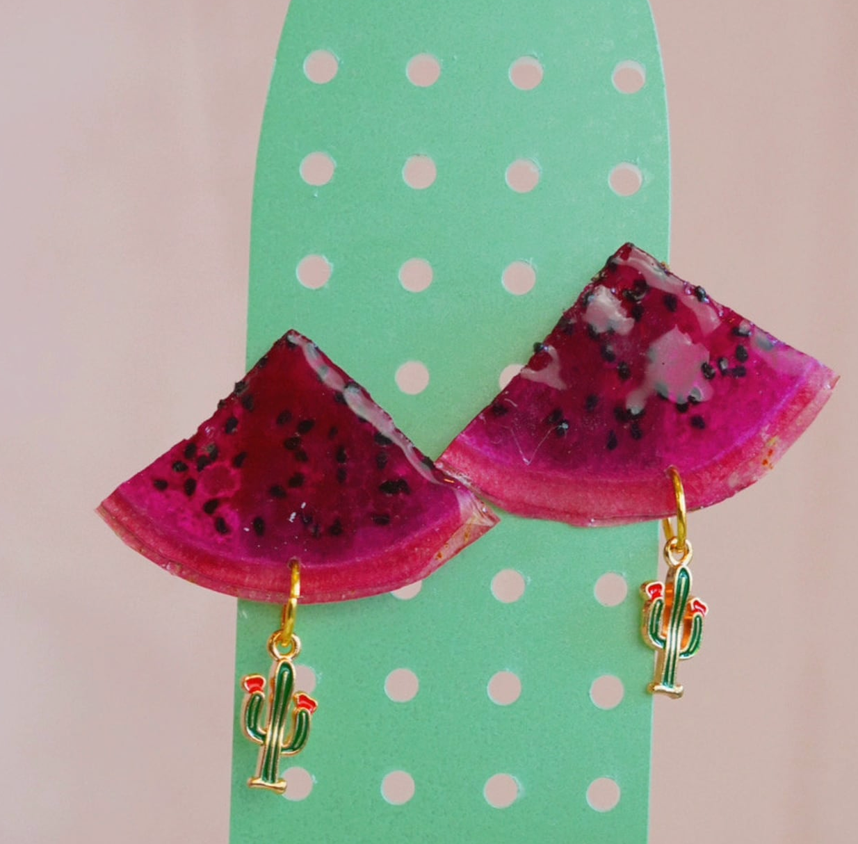 Dragon Fruit Earring with Cactus Charm (Style 2)