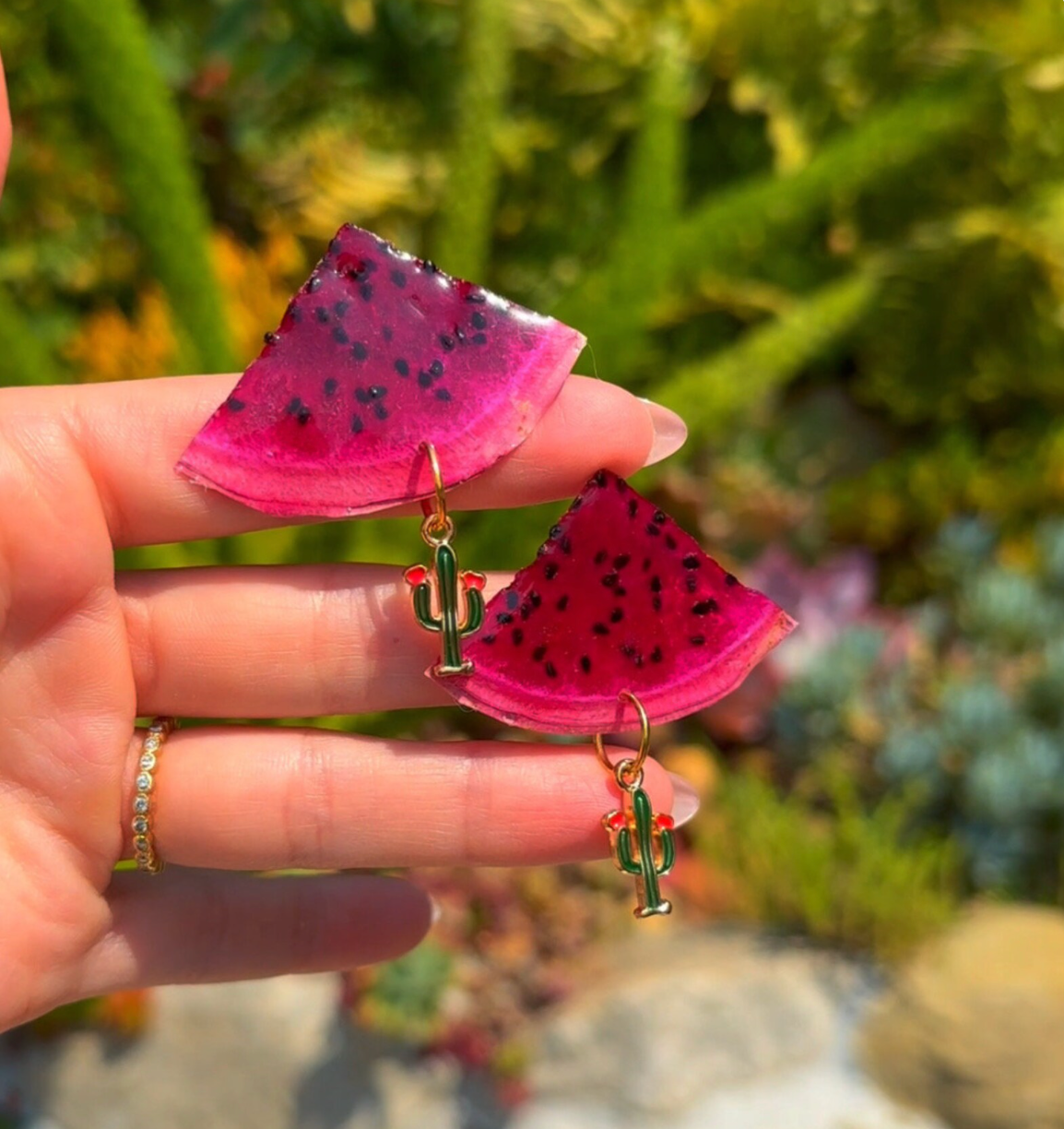 Dragon Fruit Earring with Cactus Charm (Style 2)