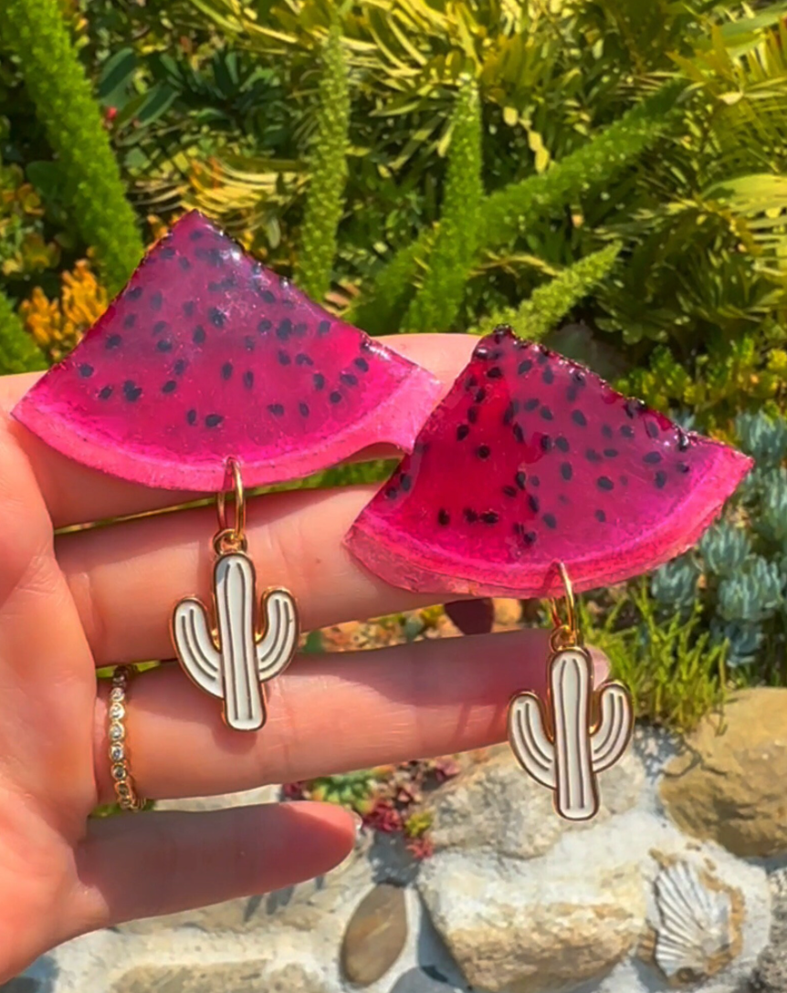 Dragon Fruit Earring with Cactus Charm (Style 1)