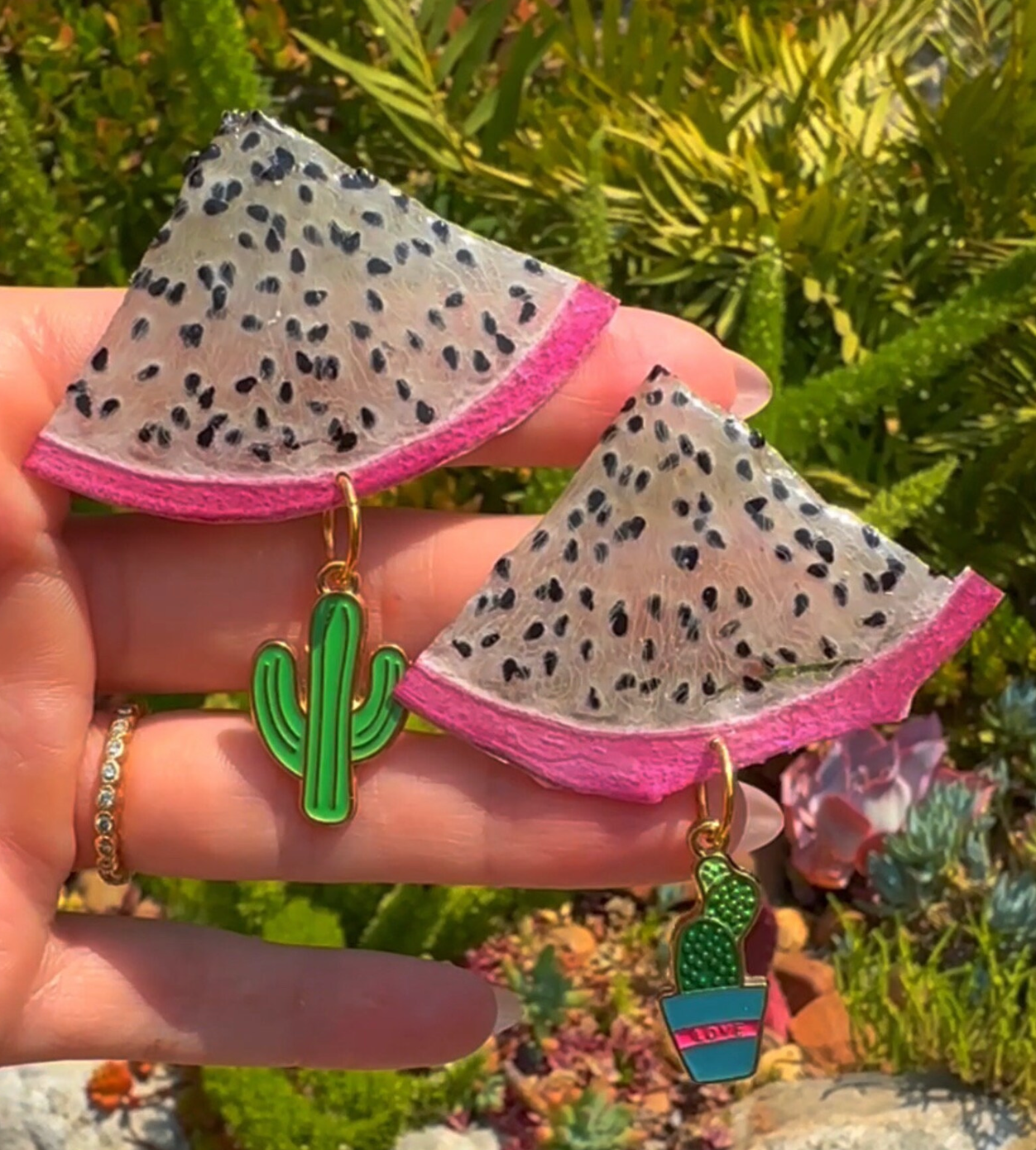 Dragon Fruit Earring with Cactus Charm (Style 3)